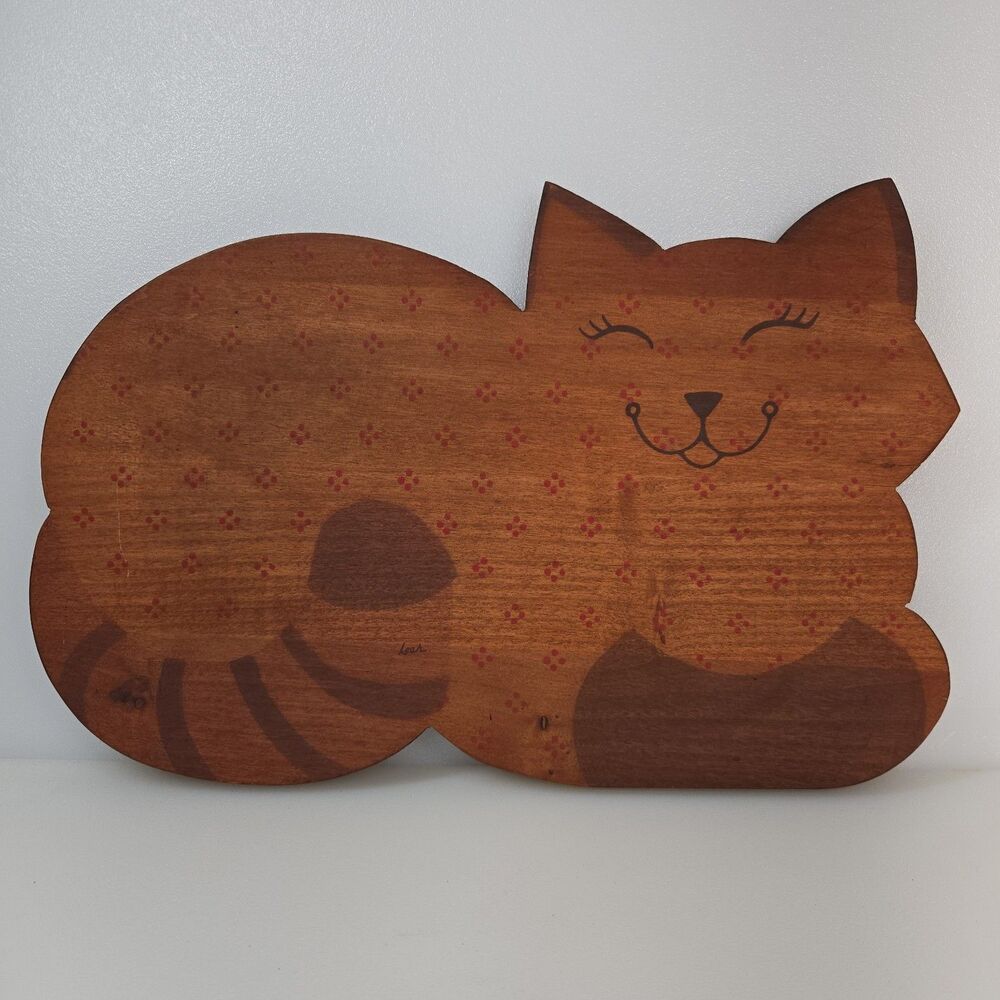 Vintage Wooden Cat Wall Decor Shelf Sitter Folk Art Style 14" Crazy Cat Lady